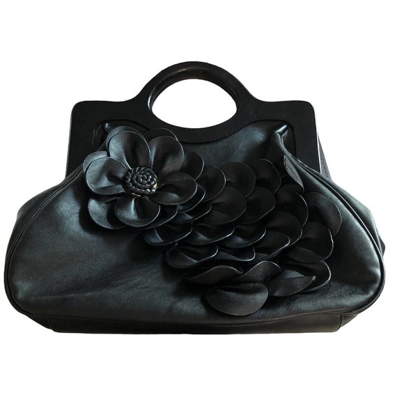 Scarleton Los Angeles Rose Wood Handle Handbag Black Purse Fashion Vegan - Picture 3 of 9